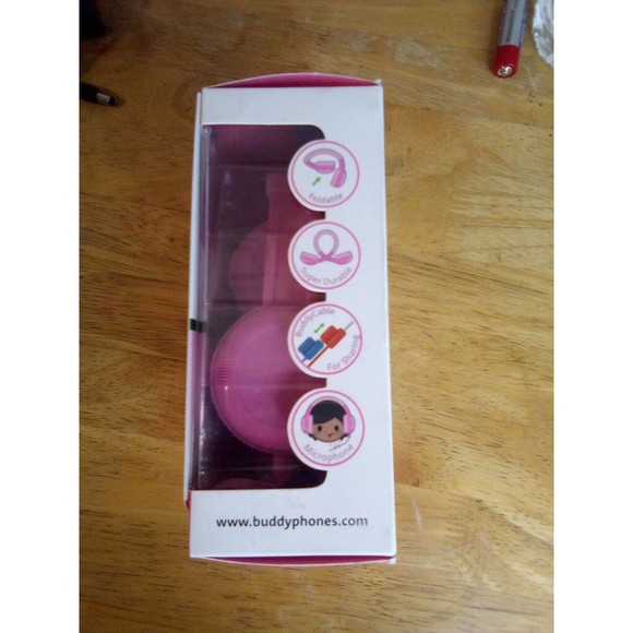 BuddyPhones Kids Safe Durable Foldable Travel Wired Headset Pink In Color B040 - Picture 4 of 4